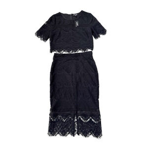 Express Two Piece Top Pencil Skirt Lined Black Lace Goth Witchy Size Small 2 New